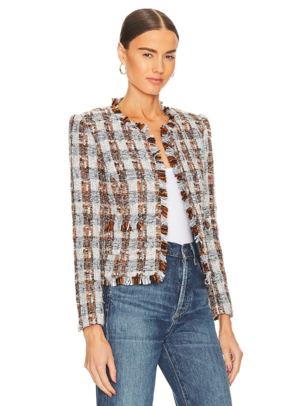 NEW Revolve L'Agence Angelina Tweed Blazer Blue/Orange Multi 10